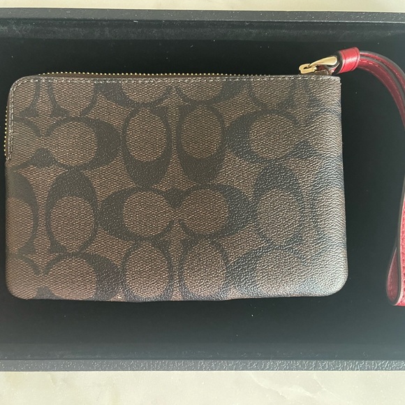 Coach Signature Wristlet in Brown and Red - Picture 2 of 9